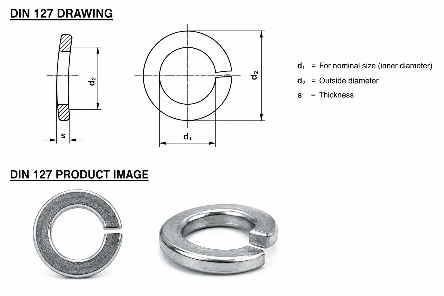 DIN 127 Helical Spring Locking Washer Drawing