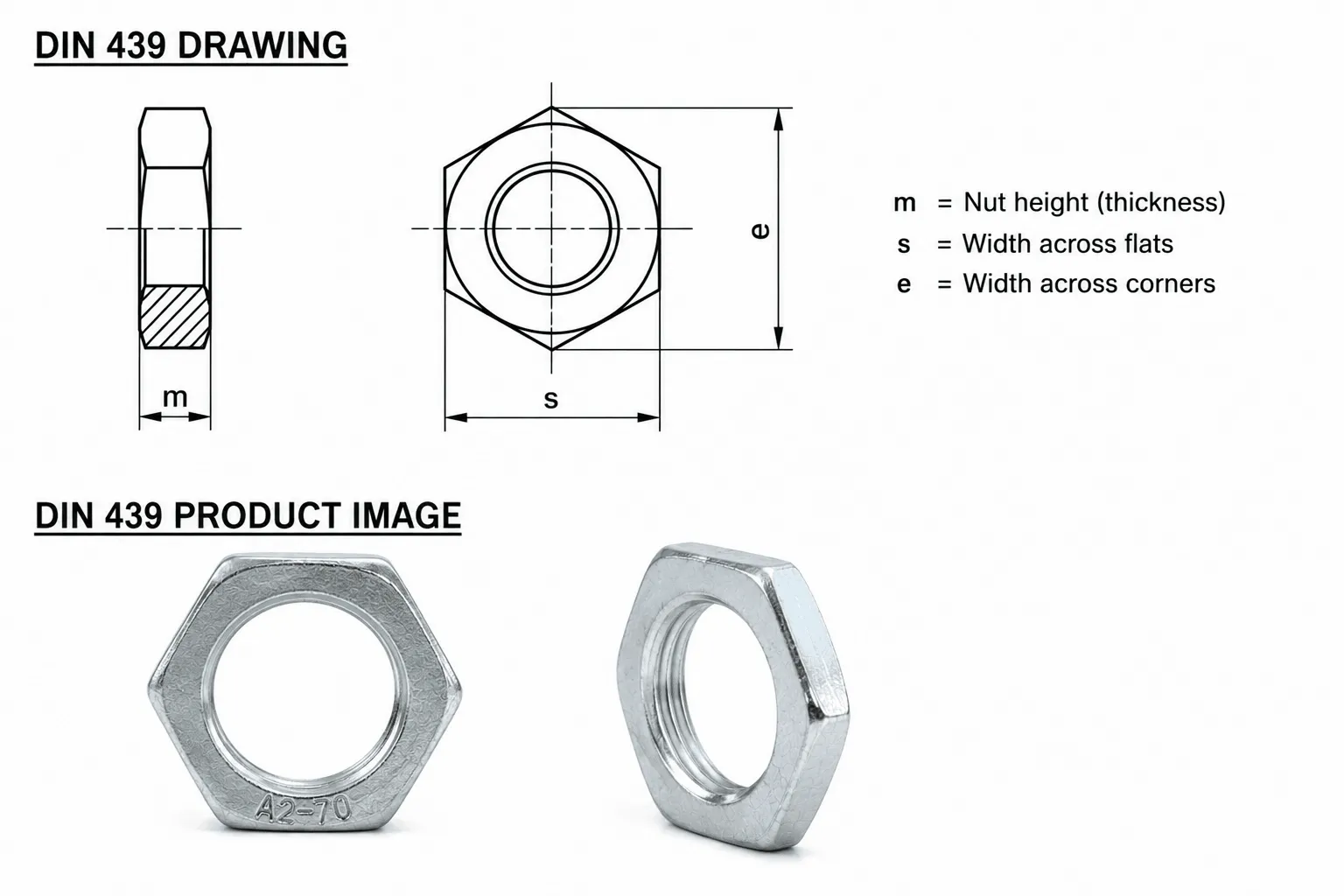 DIN 439 Jam Nut Drawing