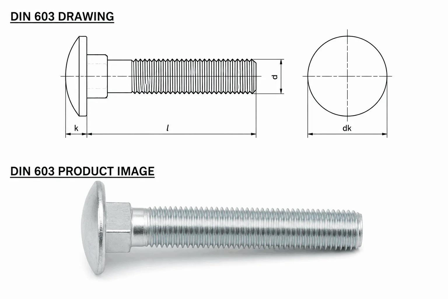 DIN 603 Carriage Bolt Drawing