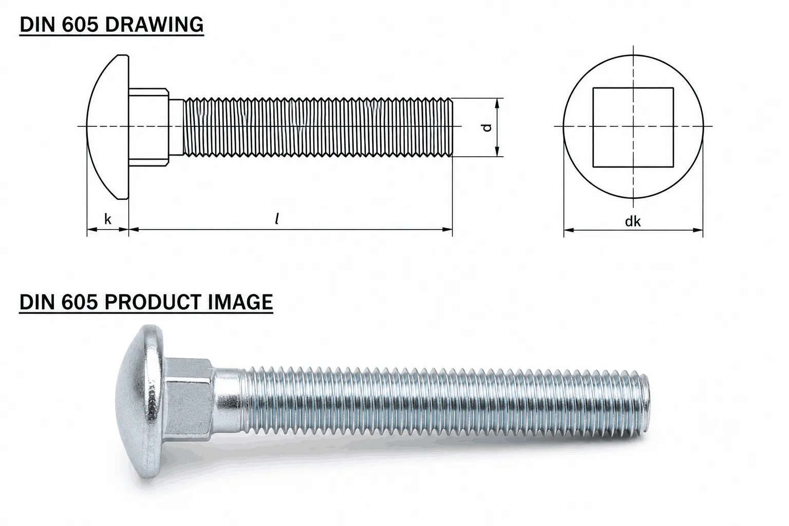DIN 605 Square Neck Bolt Drawing