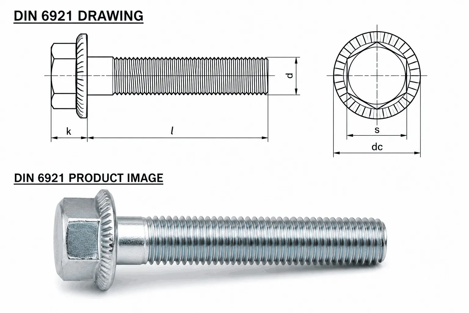 DIN 6921 Flange Bolt Blueprint