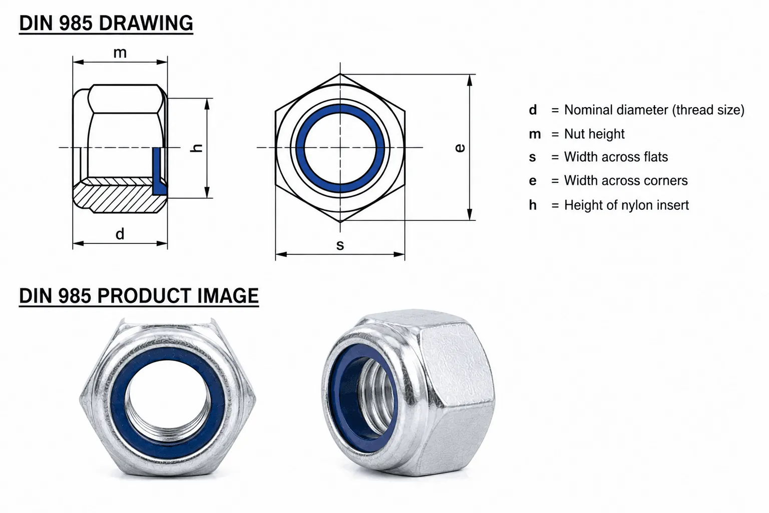 DIN 985 Nylon Lock Nut Technical Blueprint