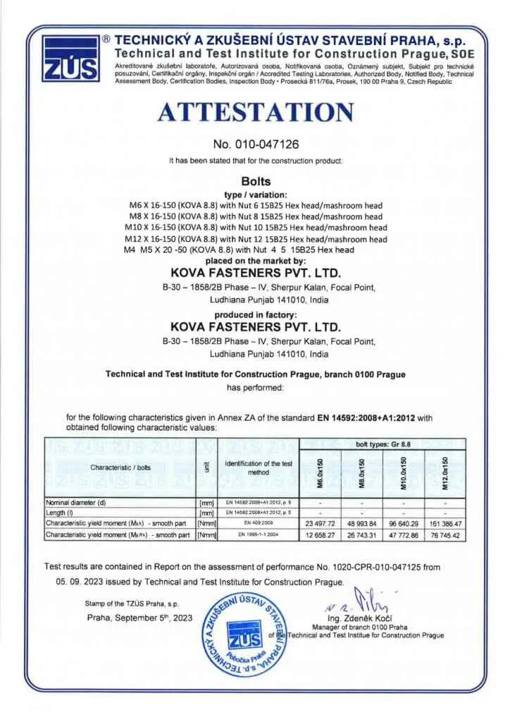EN 14592:2008 Timber Framework Hardware Certificate