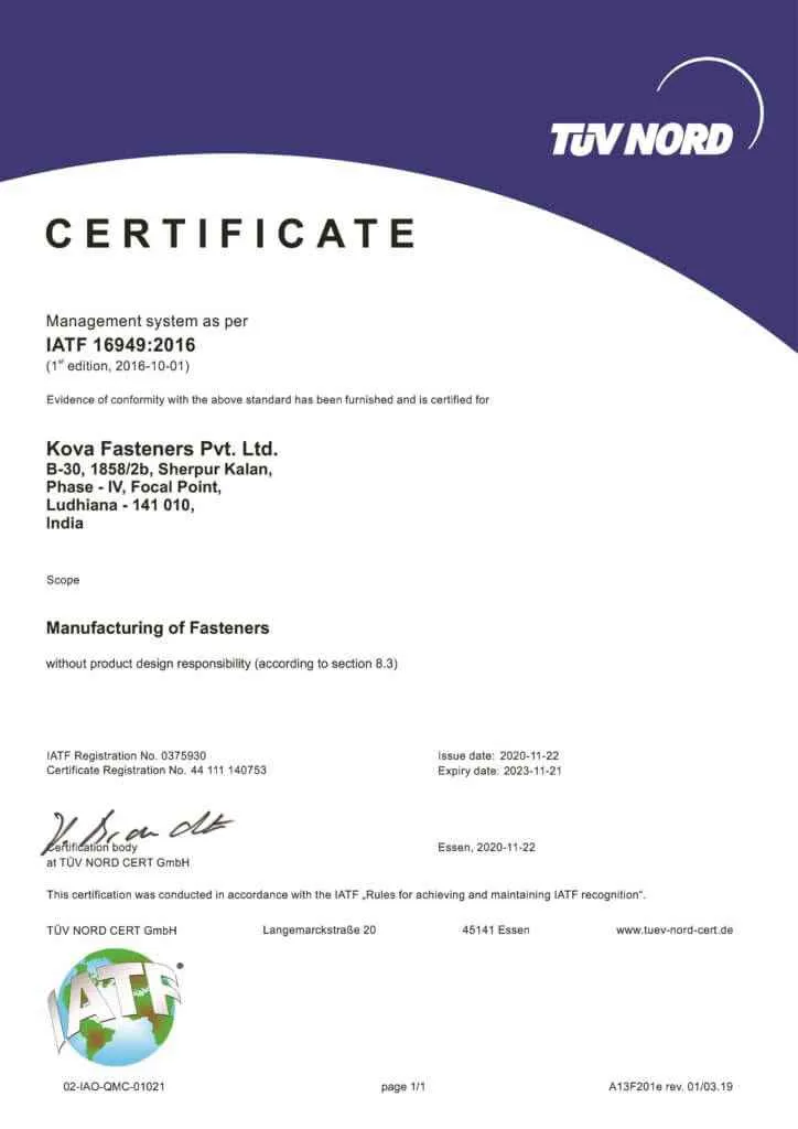 IATF 16949:2016 Automotive Supply Excellence Certificate