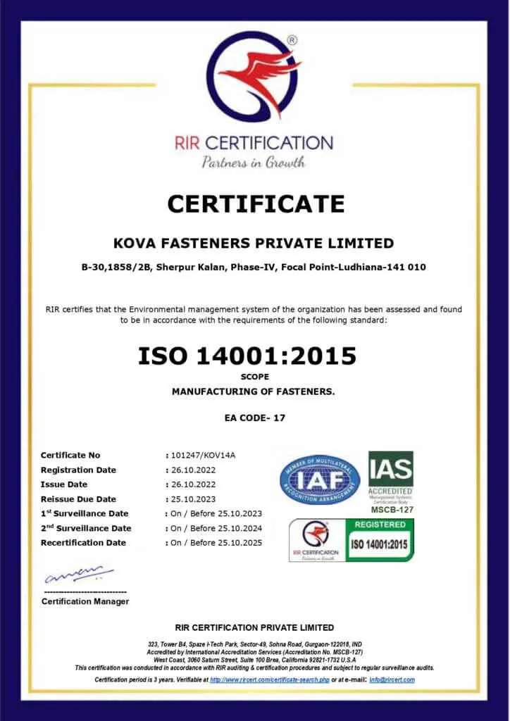 ISO 14001:2015 Environmental Management Certificate