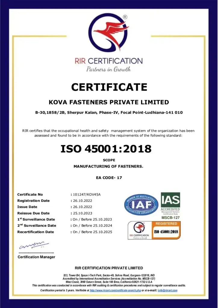 ISO 45001:2018 Occupational Health & Safety Certificate