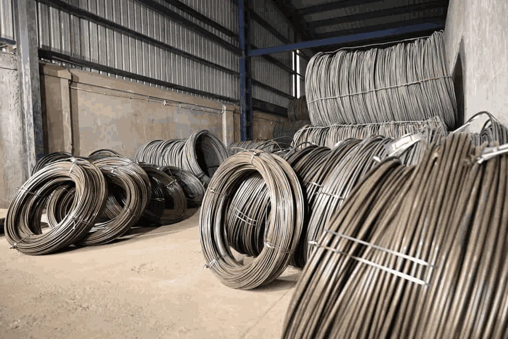 Raw material steel warehouse storage for industrial fasteners manufacturing